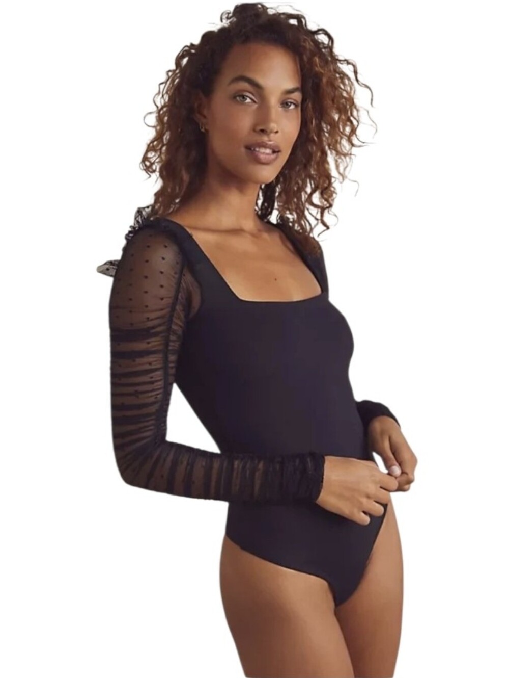 Free People Mesh Sleeve MUST BE LOVE Purple Bodysuit